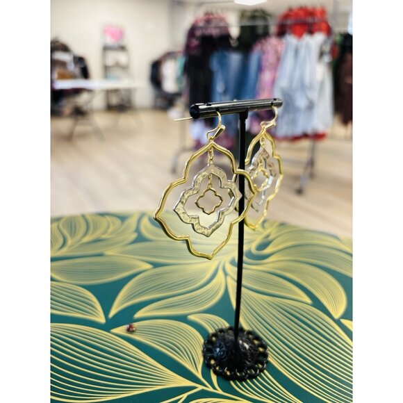 Kendra Scott Darenda Gold And Silver Logo Large Statement Earrings - Picture 2 of 4